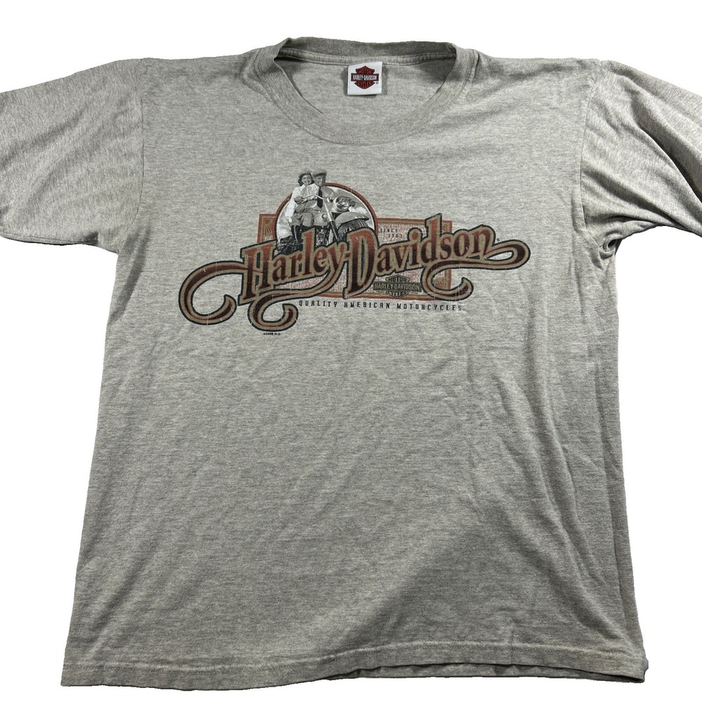 Harley Davidson Shirt Mens Large Gray Graphic Motorcycle American 2008 Tee